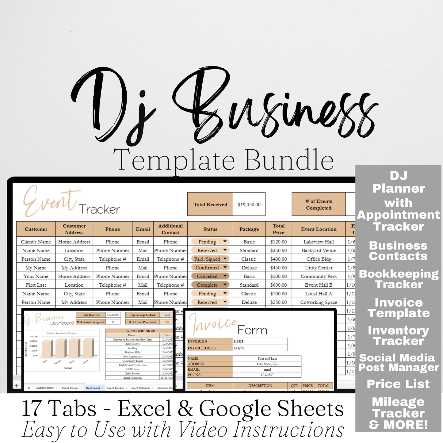 DJ Business Planner Template Bundle Google Sheet and Excel Spreadsheet