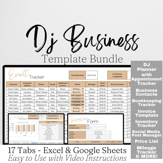 DJ Business Planner Template Bundle Google Sheet and Excel Spreadsheet