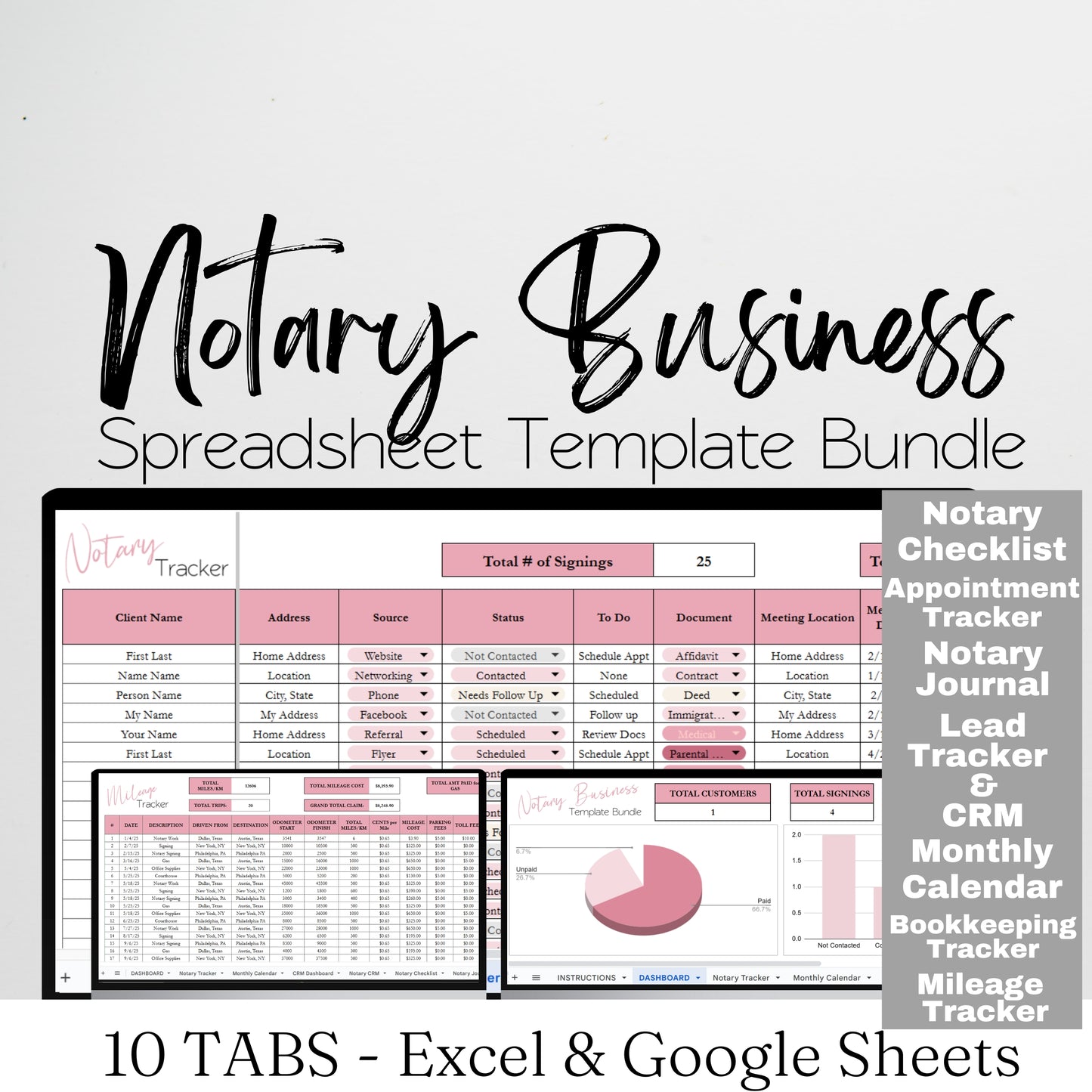 Notary Business Template Spreadsheet Bundle, Templates for Mobile Notary Public and Loan Signing Agent