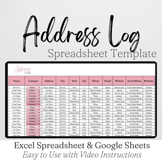 Address Book Google Sheet and Excel Spreadsheet