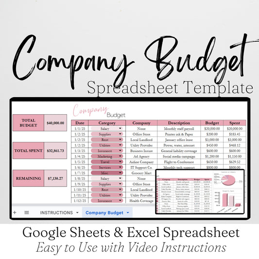 Company Budget Spreadsheet Template Google Sheets and Excel Spreadsheet - Small Business Budgeting
