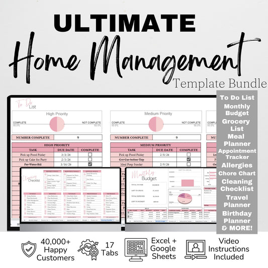 Home Management Bundle Template Google Sheets and Excel Spreadsheet