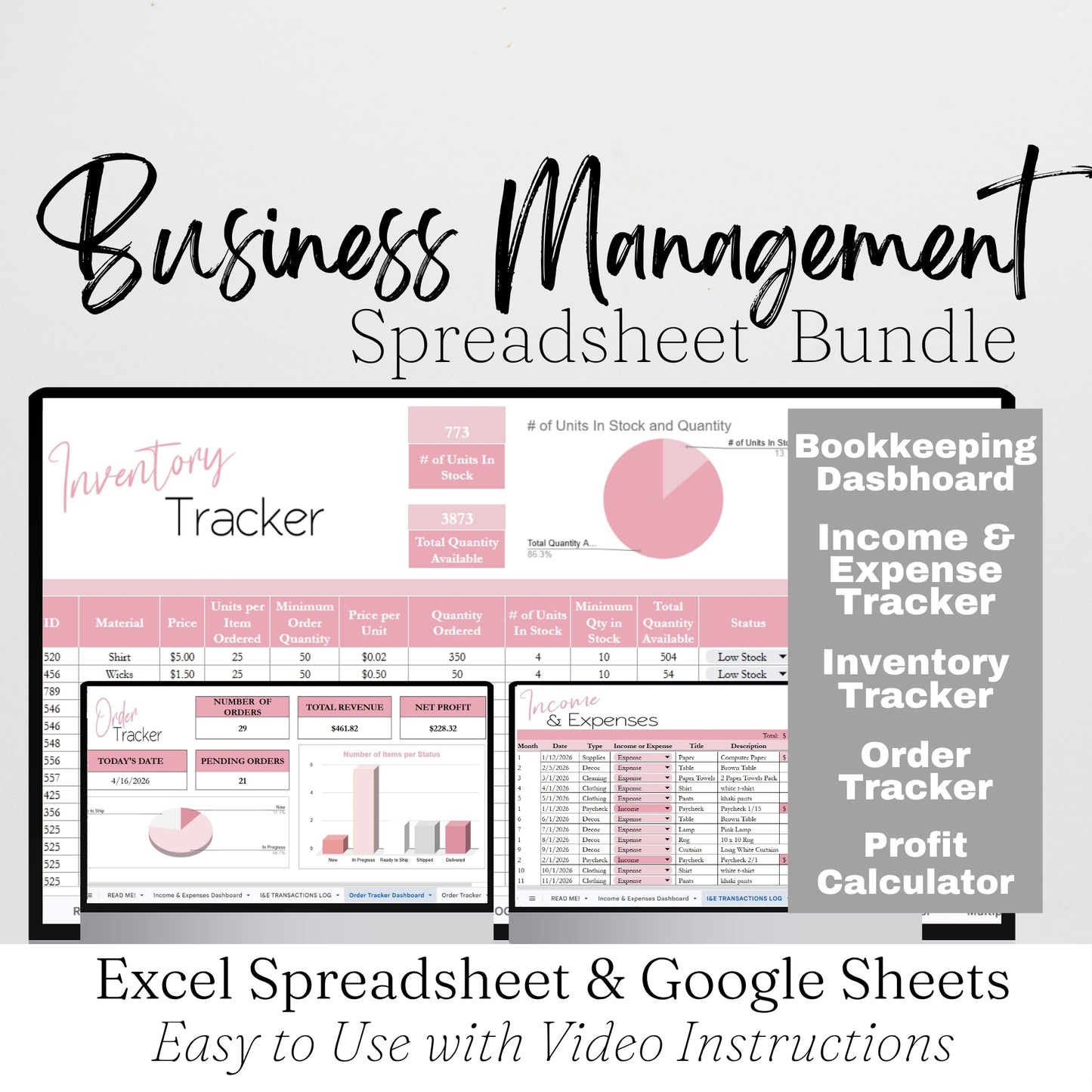 Business Management Template Bundle Google Sheets and Excel Spreadsheet