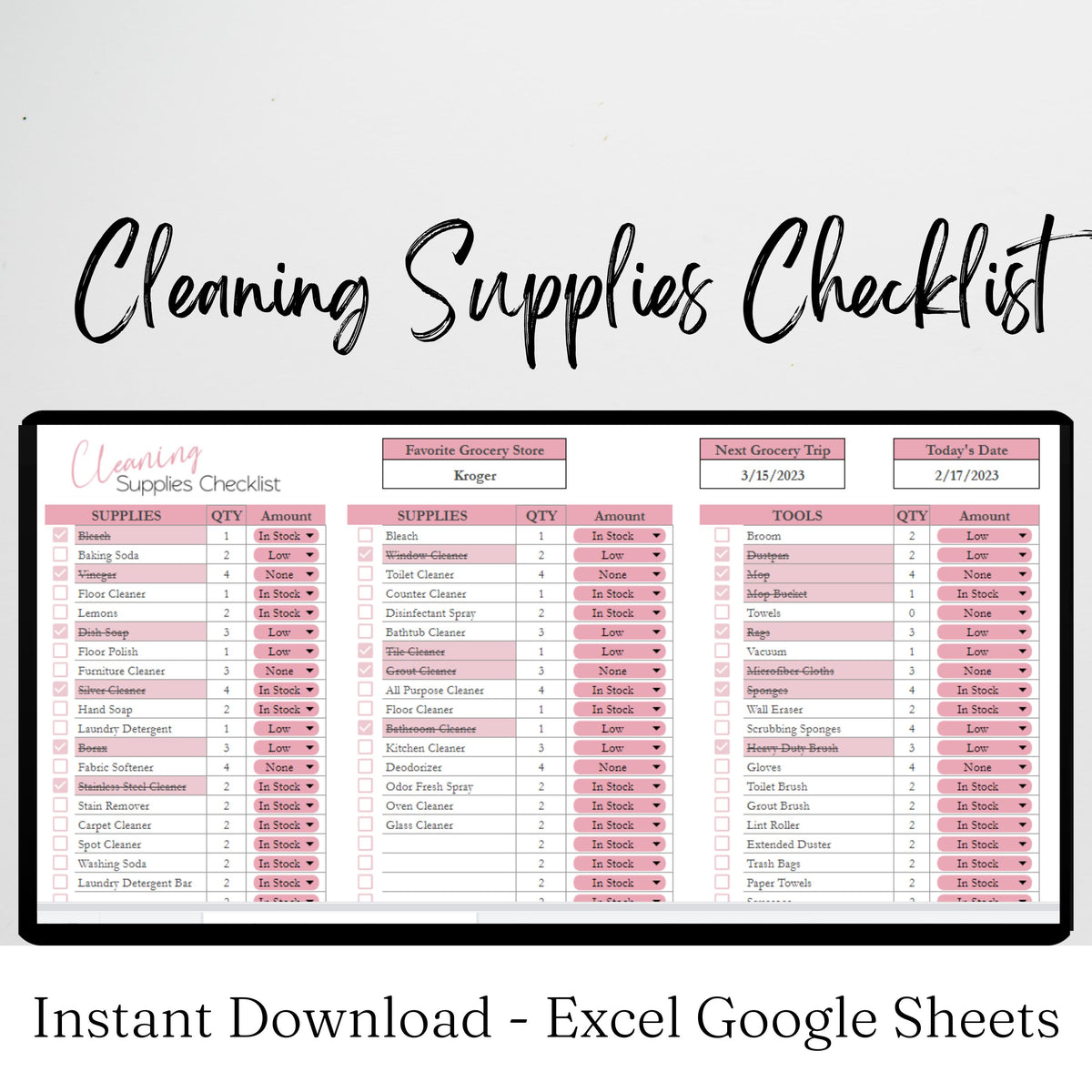 Cleaning Supplies Checklist Google Sheet and Excel Spreadsheet – Savvy ...