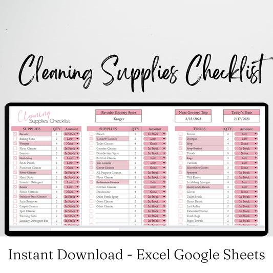 Cleaning Supplies Checklist Google Sheet and Excel Spreadsheet