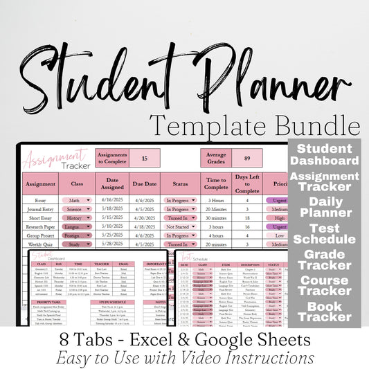 Student Planner Template Google Sheets and Excel Spreadsheet