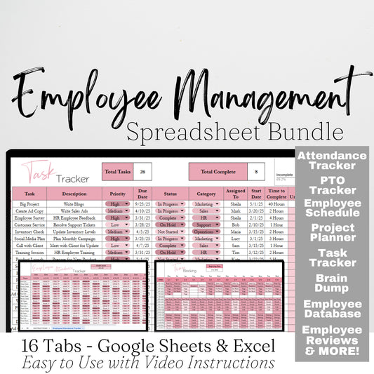 Employee Management Template Planner for Small Business Google Sheet and Excel Spreadsheet Bundle