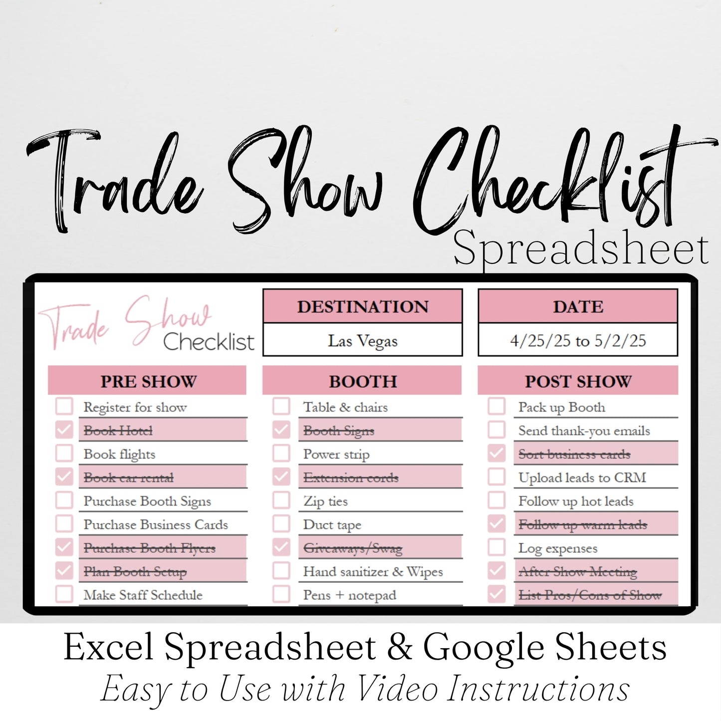 Trade Show Checklist Template for Google Sheets and Excel Spreadsheet