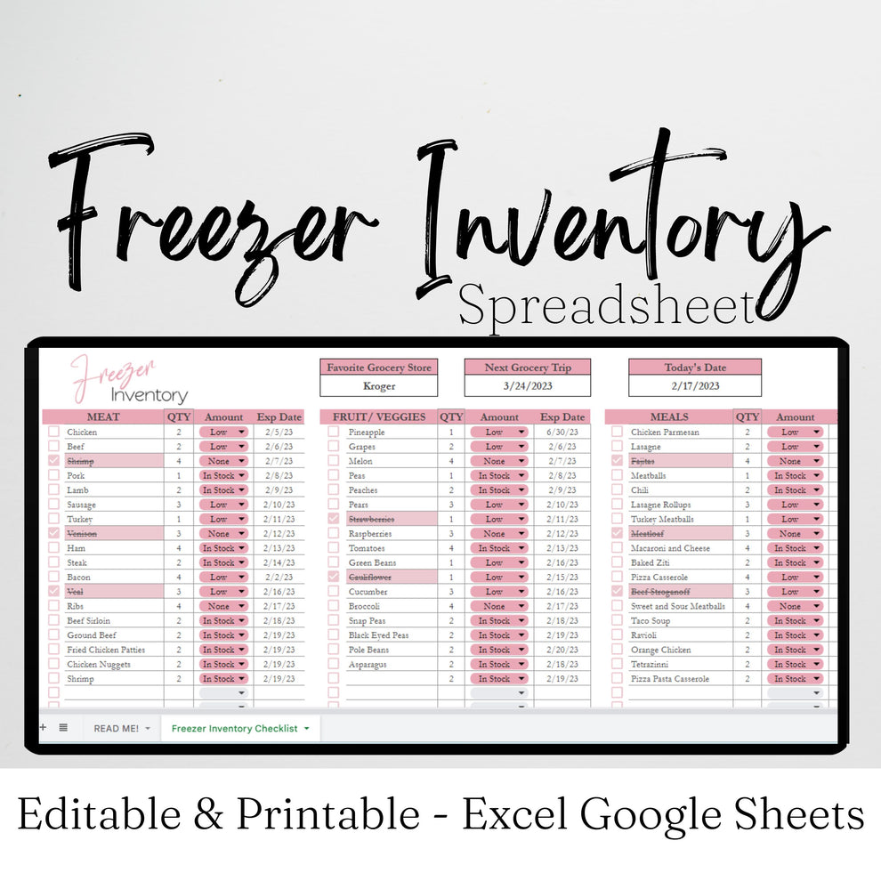 Freezer Inventory Google Sheet and Excel Spreadsheet – Savvy and Thriving