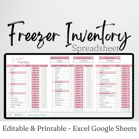 Freezer Inventory Google Sheet and Excel Spreadsheet