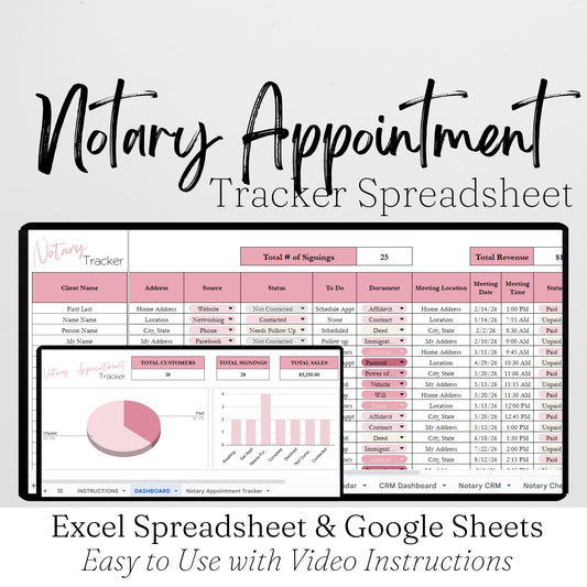 Notary Appointment Tracker Template for Google Sheets and Excel Spreadsheet