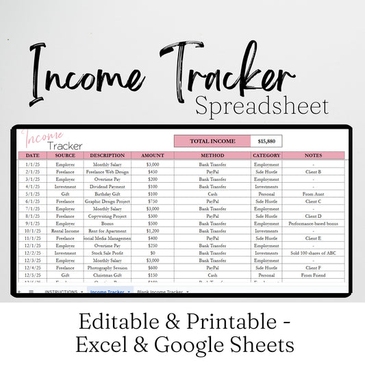 Income Tracker Google Sheet Template