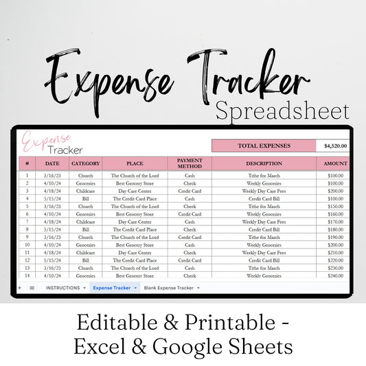 Expense Tracker Google Sheet, Expenses Log Excel Spreadsheet