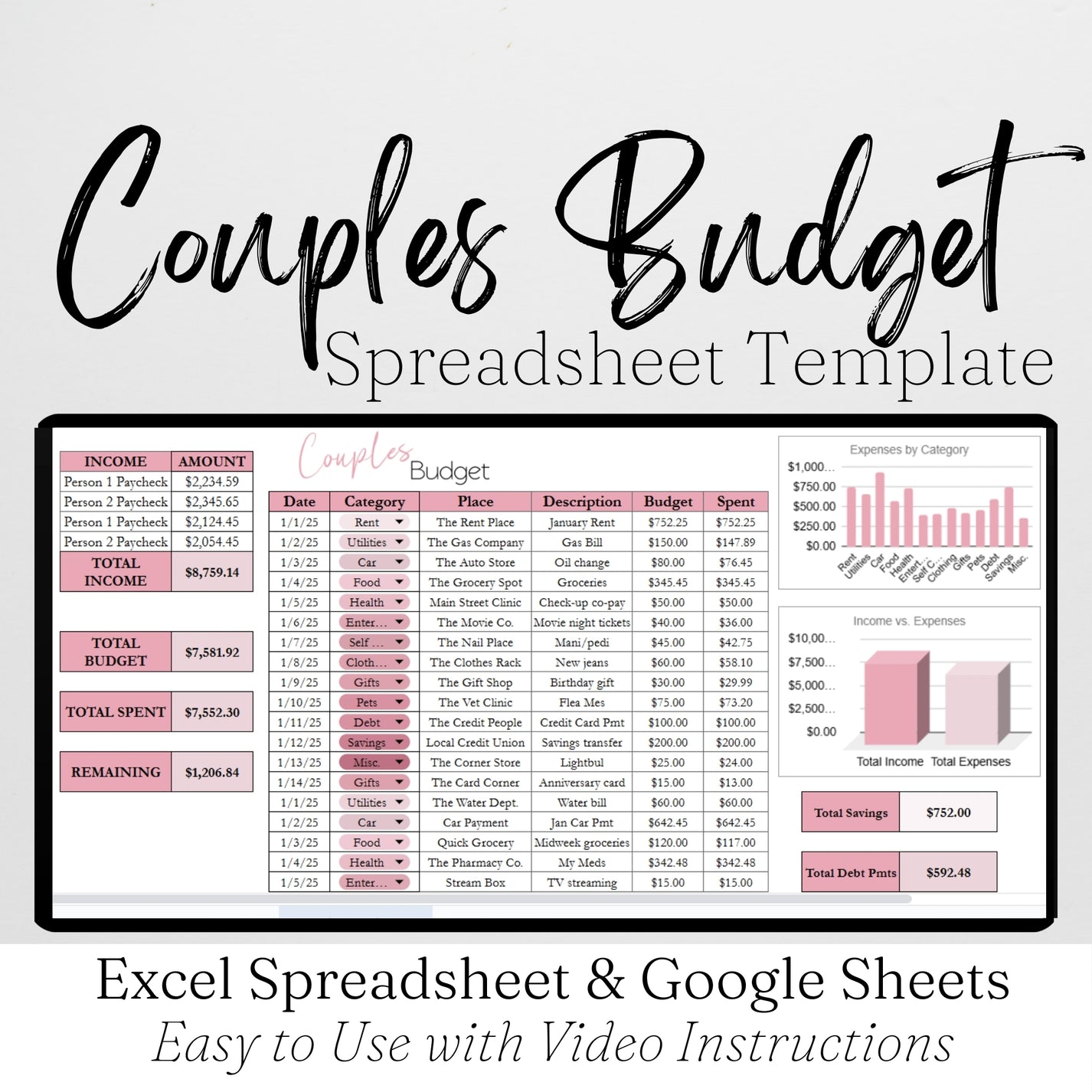 Couples Budget Template Google Sheets and Excel Spreadsheet Savvy and