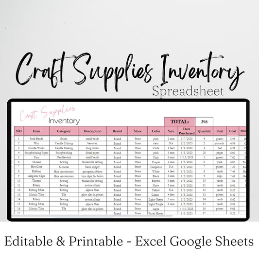 Craft Supplies Inventory Tracker Google Sheet