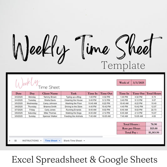 Weekly Time Sheet Template Google Sheets and Excel Spreadsheet