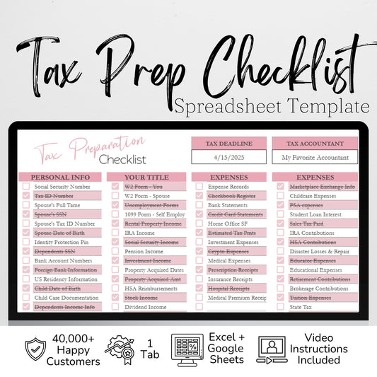 Tax Prep Checklist Google Sheet and Excel Spreadsheet Template