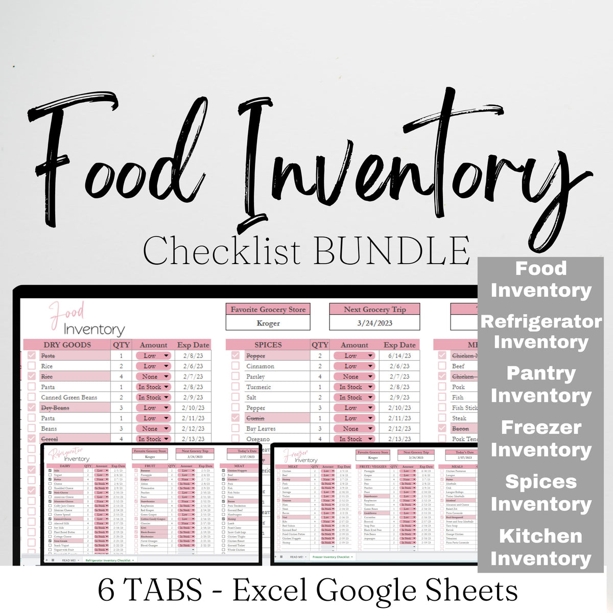 Food Inventory Checklist Bundle Google Sheet and Excel Spreadsheets ...