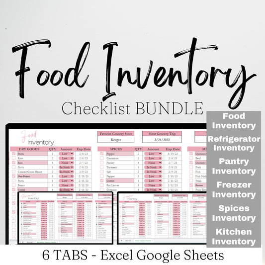 Food Inventory Checklist Bundle Google Sheet and Excel Spreadsheets