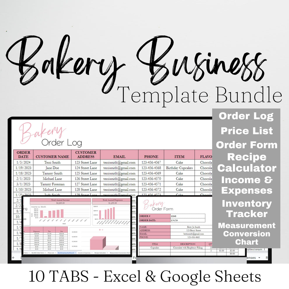 Baking Format Bakery Business Template Bundle Google Sheet and Excel Spreadsheet ...