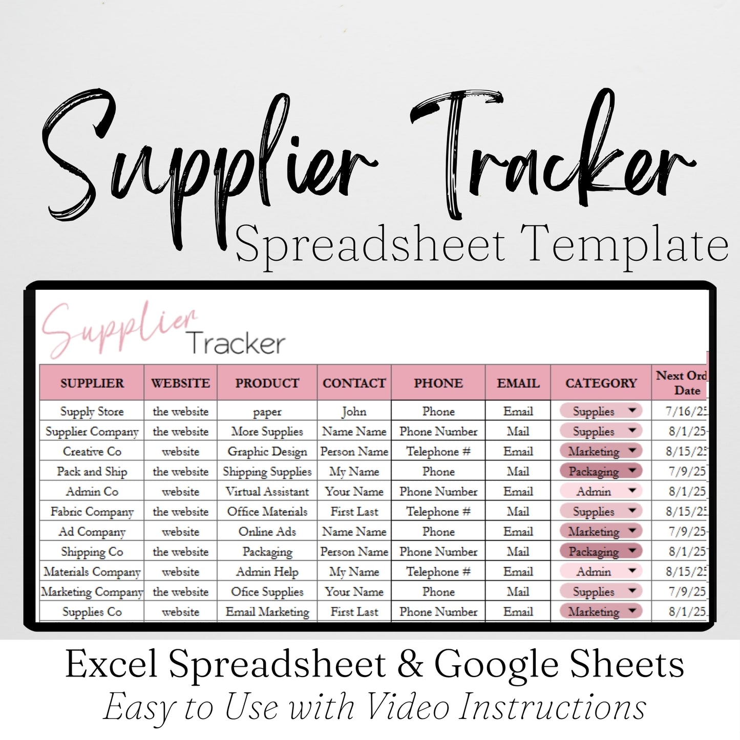 Supplier Tracker Template Google Sheet and Excel Spreadsheet