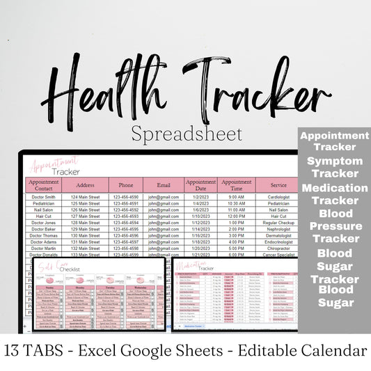 Health Tracker Bundle Google Sheet and Excel Spreadsheet