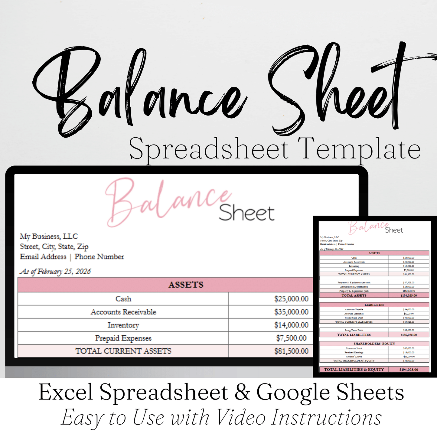 Balance Sheet Template Google Sheet and Excel Spreadsheet - for EA, CPA, Tax Accountant, and Bookkeeper