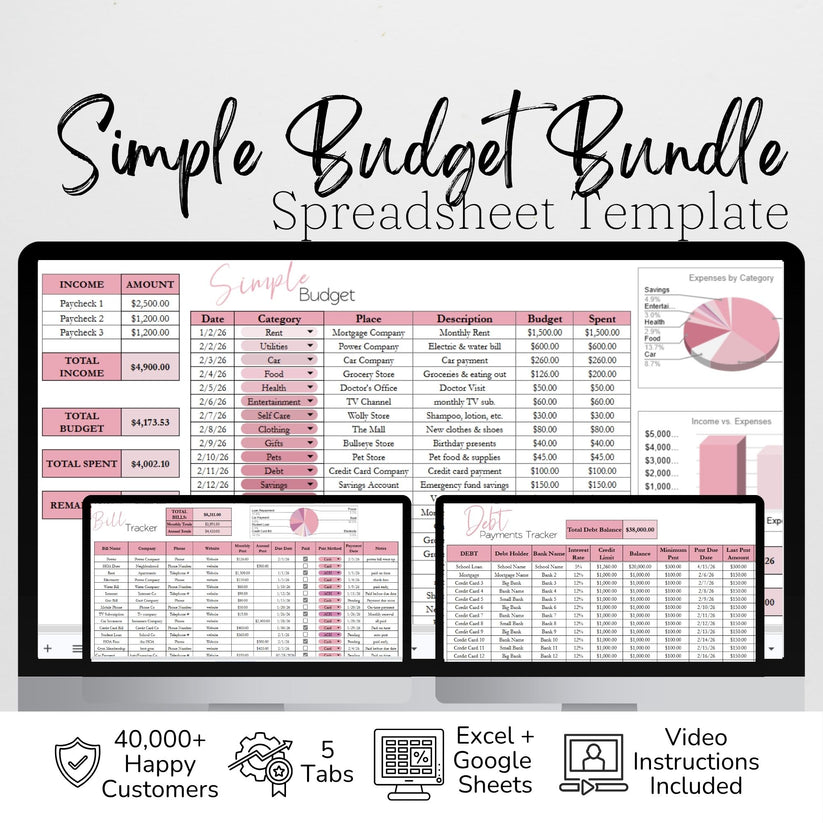 Simple Budget Template Google Sheets and Excel Spreadsheet Bundle with ...