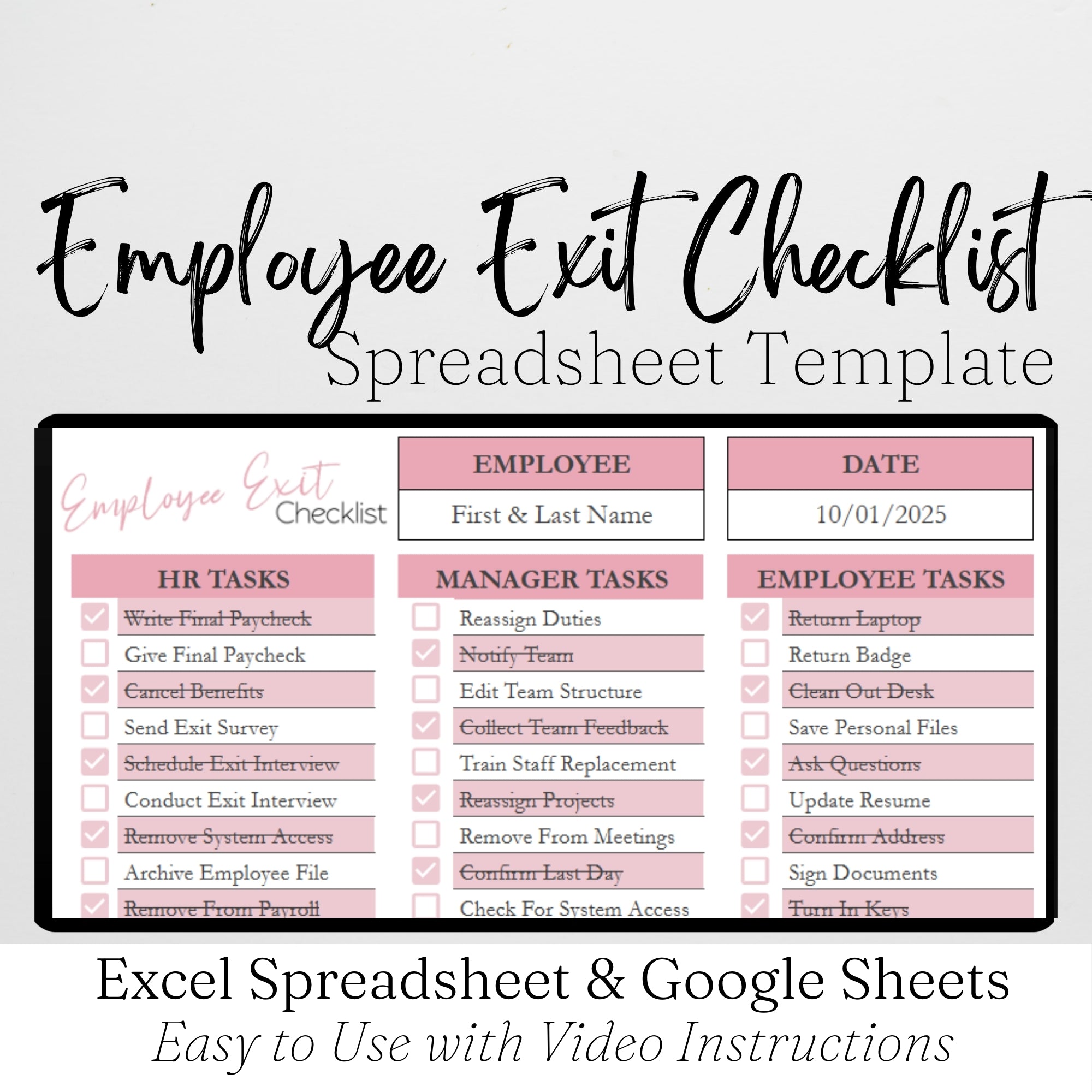Example Exit Checklist Employee Exit Checklist Template Google Sheets and Excel Spreadsheet ...