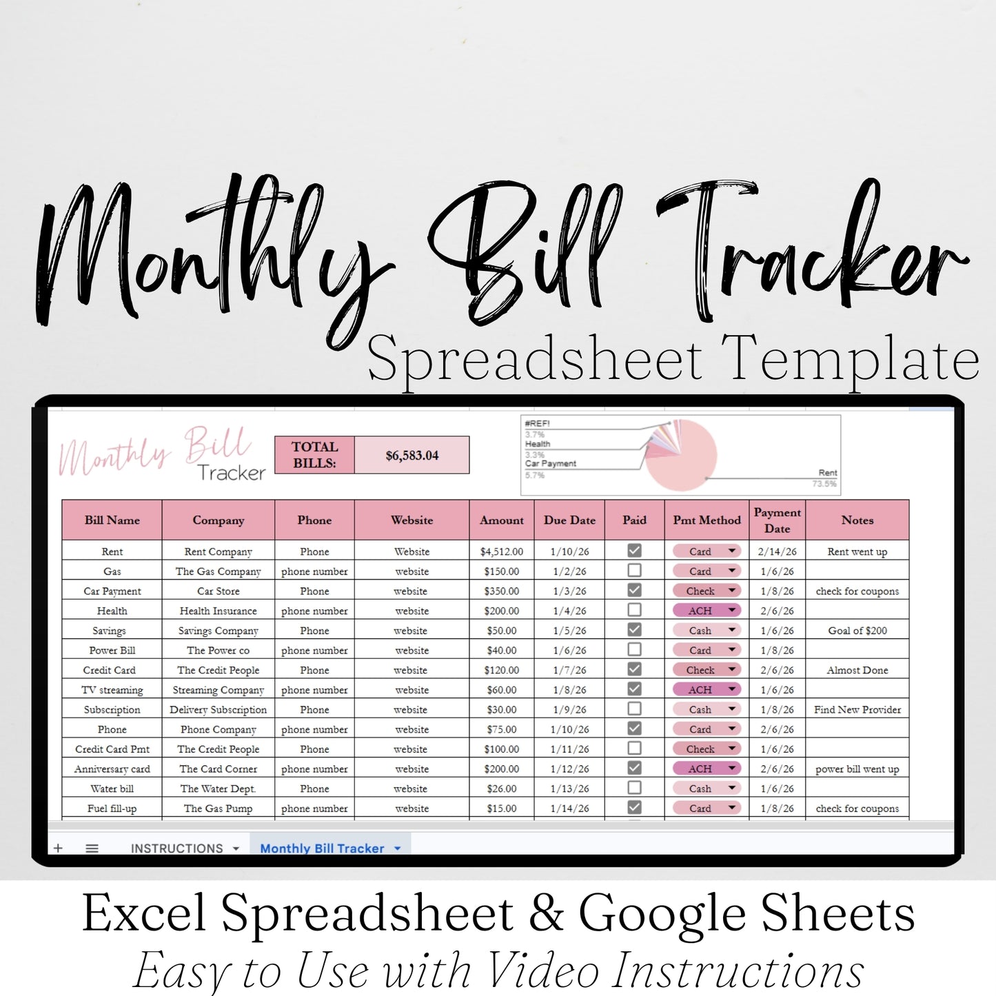 Monthly Bill Tracker Template Google Sheets and Excel Spreadsheet