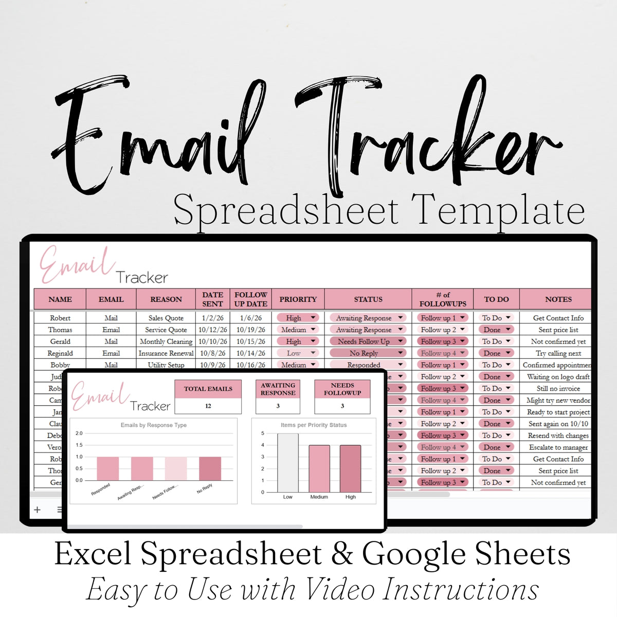 Email Spreadsheet Email Tracker Spreadsheet Template Google Sheets and Excel Spreadsheet ...