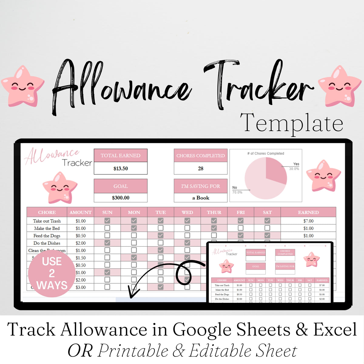 Children Spreadsheet Examples Allowance Tracker Spreadsheet for Kids Template Excel and Google Sheet ...
