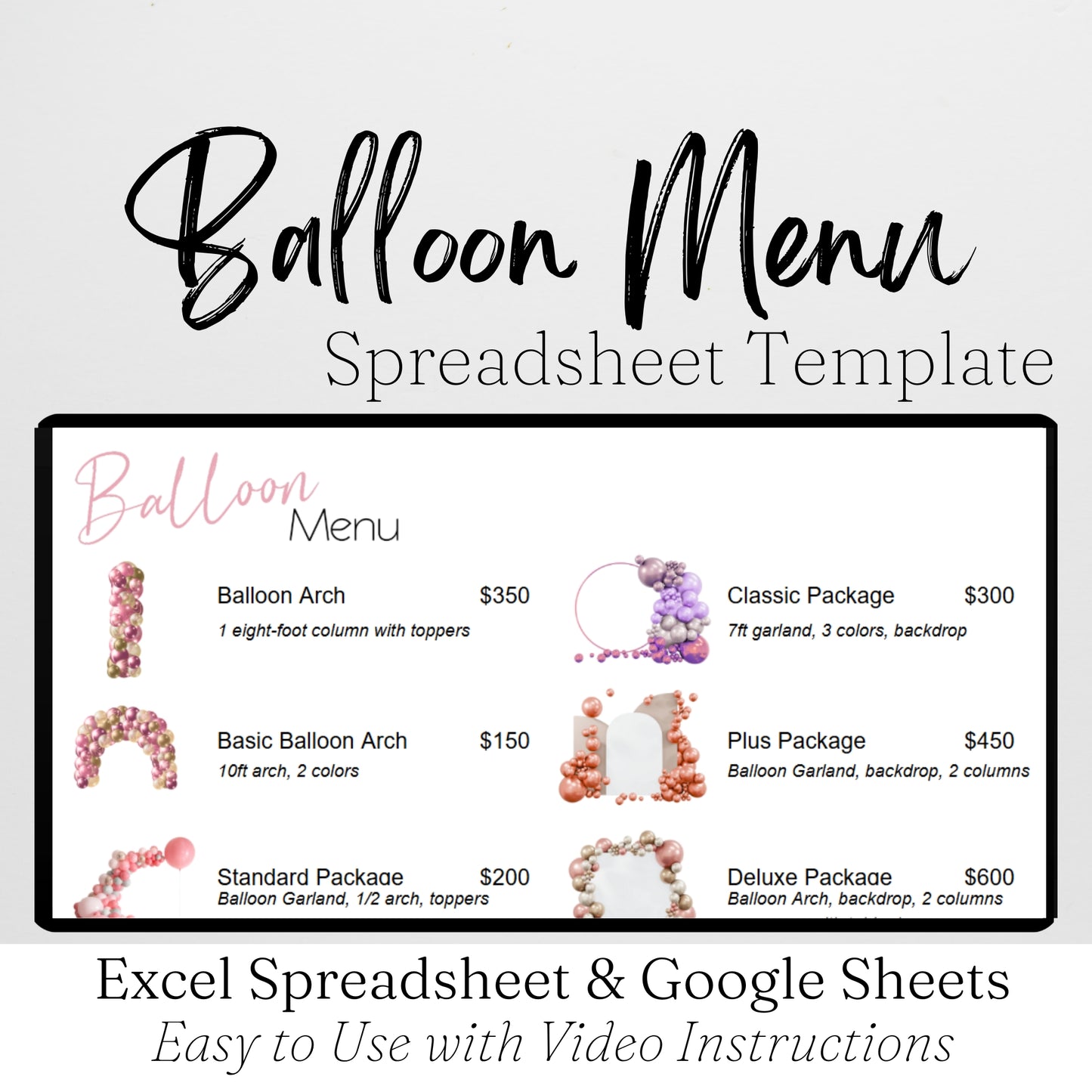 Balloon Menu Template - Google Sheets and Excel Spreadsheet