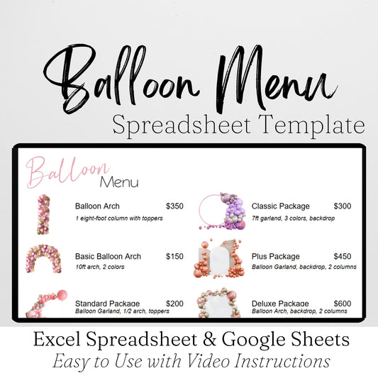 Balloon Menu Template - Google Sheets and Excel Spreadsheet