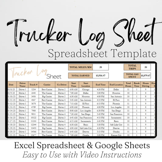 Trucker Log Sheet Template Google Sheets and Excel Spreadsheet