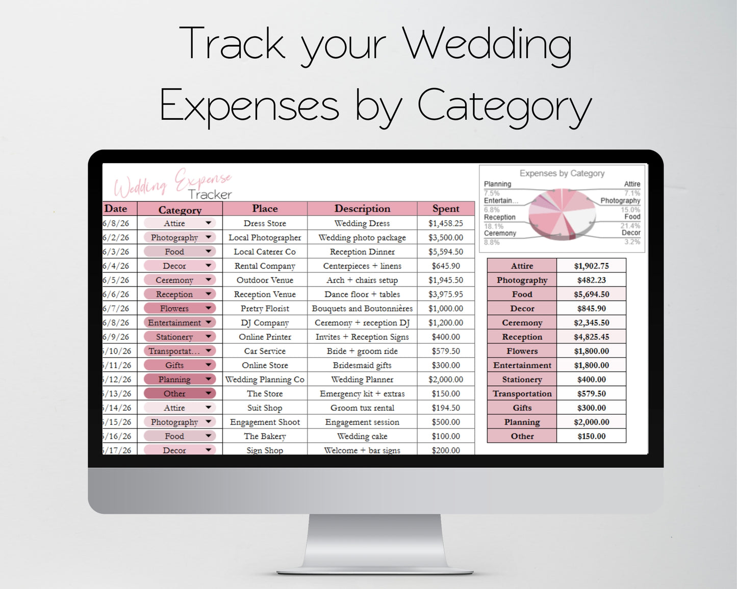 Wedding Expense Tracker Google Sheets and Excel Spreadsheet Template -  Budget Planner for Brides & Wedding Planners