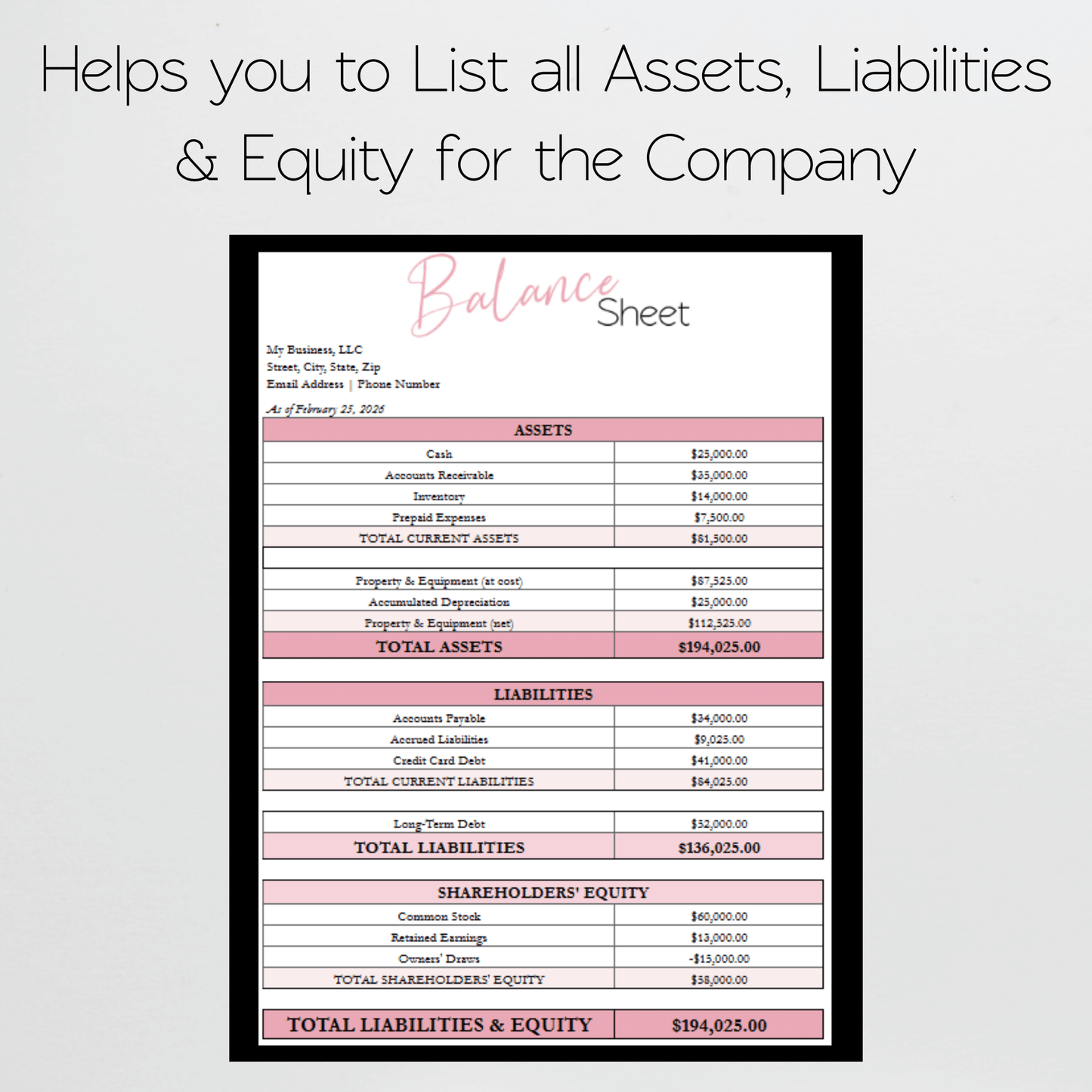 Balance Sheet Template Google Sheet and Excel Spreadsheet - for EA, CPA, Tax Accountant, and Bookkeeper
