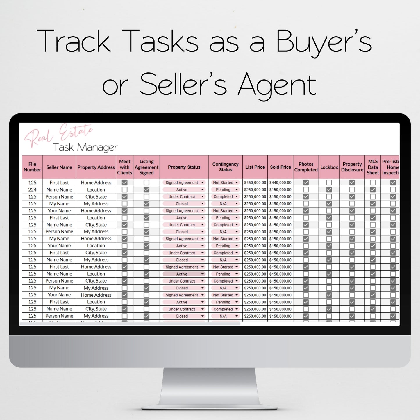 Real Estate Task Tracker Template Google Sheets Excel Spreadsheet