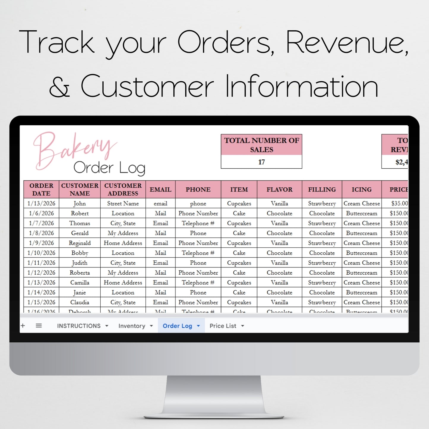 Bakery Inventory Spreadsheet Google Sheets