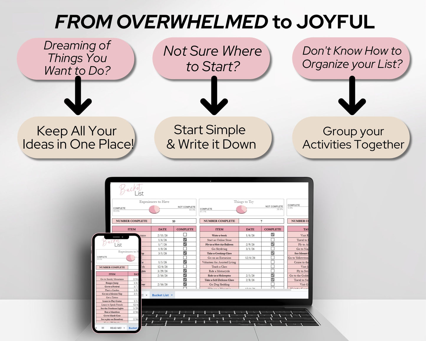 Bucket List Planner Spreadsheet Template for Google Sheets & Excel | Travel & Life Goals