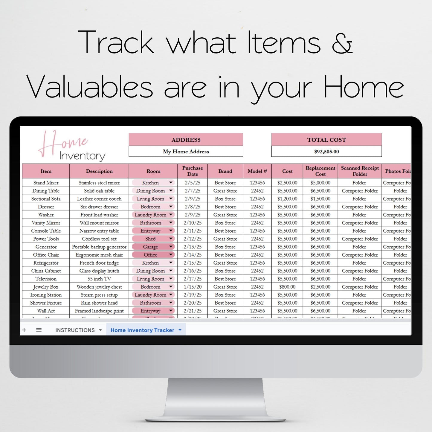 Home Inventory Checklist Template Google Sheets Excel Spreadsheet