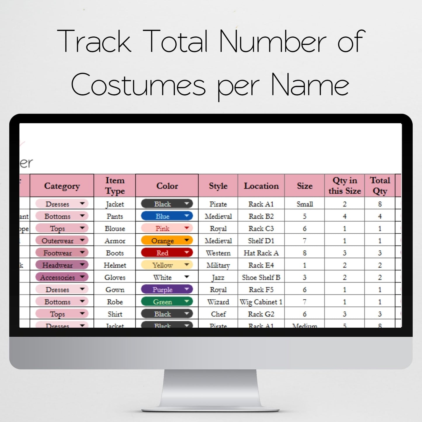 Costume Inventory Tracker Template for Theatre, Cosplay & Halloween | Prop & Rental Log for Google Sheets & Excel