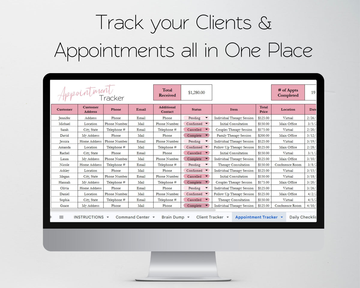 Therapist Business Planner Spreadsheet Bundle | Client Tracker, Bookkeeping & Practice Management Templates | Google Sheets & Excel