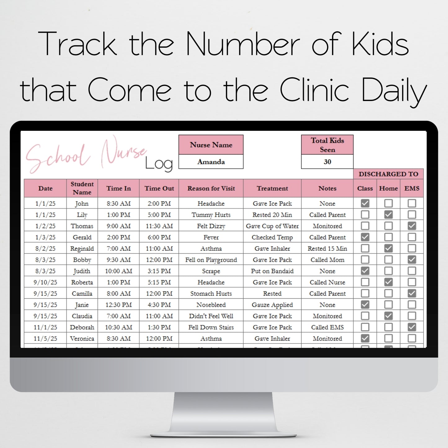 School Nurse Log Template Google Sheets and Excel Spreadsheet
