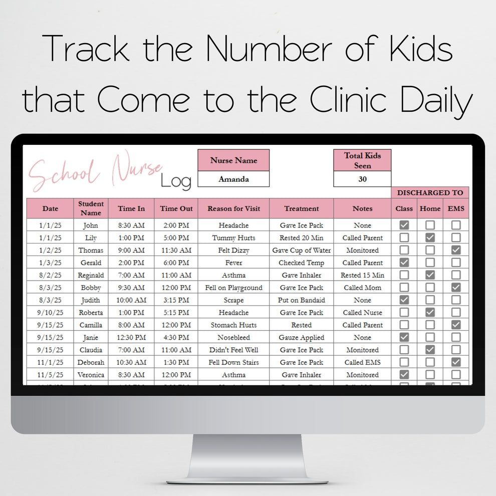 School Nurse Log Template Google Sheets and Excel Spreadsheet – Savvy ...