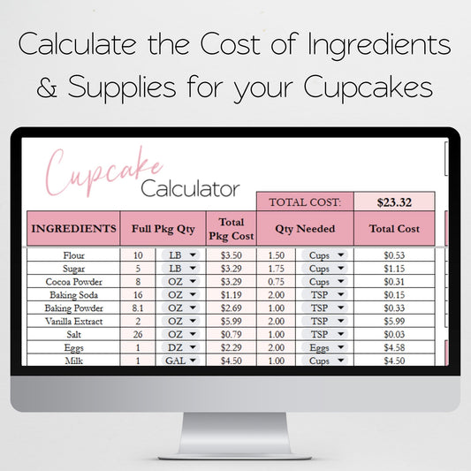 Cupcake Calculator Template Google Sheets and Excel Spreadsheet Template for Cupcake Business Pricing, Cost, and Profit Margin