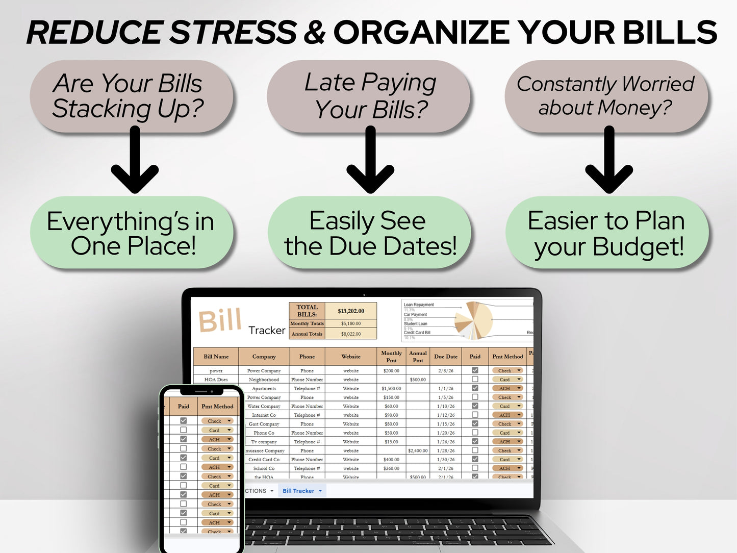 Bill Payment Tracker: Minimalist Monthly Expense Spreadsheet Template (Google Sheets & Excel)