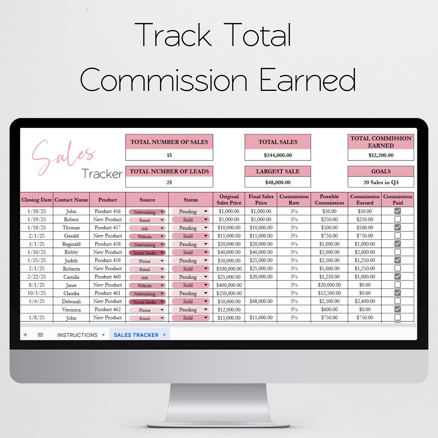 Sales Tracker Template Google Sheets and Excel Spreadsheet