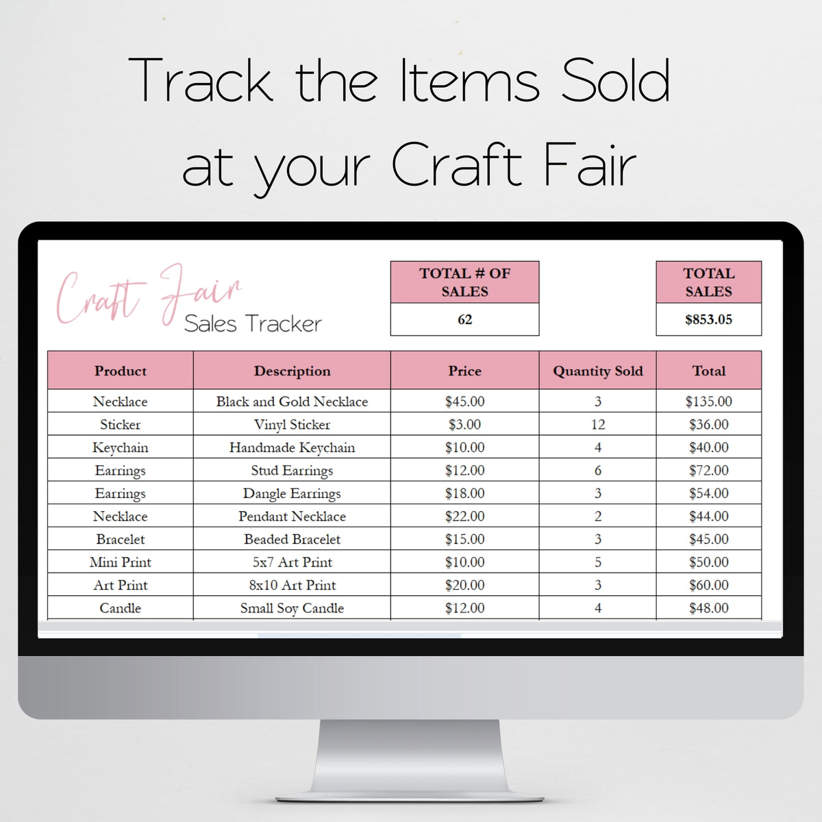 Craft Fair Sales Tracker Template Google Sheets and Excel Spreadsheet ...