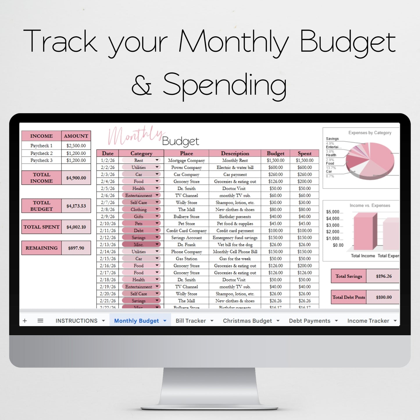 Budget Spreadsheet Template Bundle Google Sheets and Excel Spreadsheet
